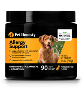 Pack shot of a PetHonesty allergy support product.