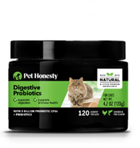 Pack shot of PetHonesty digestive probiotics for cats.