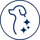 Icon of a dog with sparkles on their fur.
