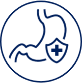 Icon of a stomach with a shield in front of it.