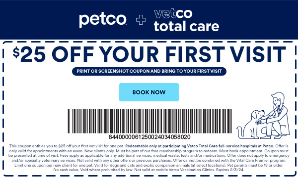 Vetco Coupon: $25 Off Your Pet's First Visit