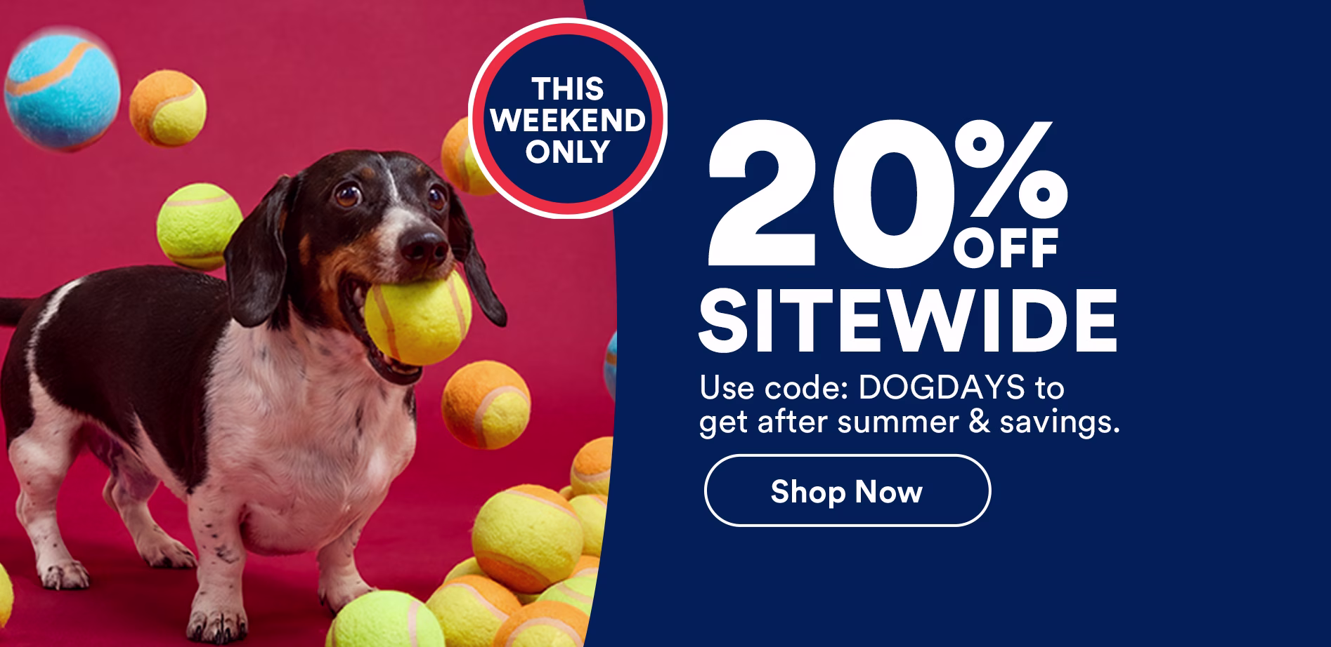 This weekend only. 20% off sitewide. Use code: DOGDAYS to get after summer & savings. Shop now.