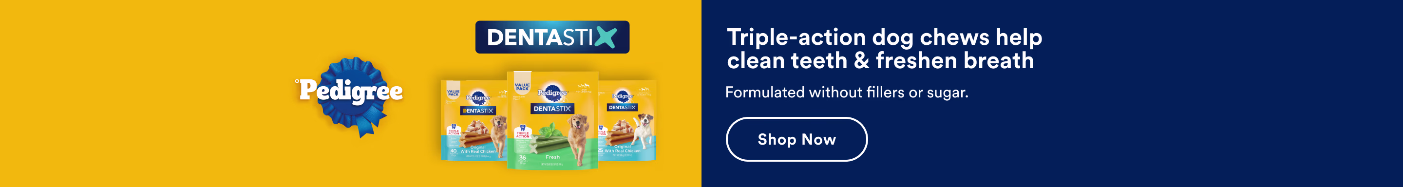 Triple-action dog chews help clean teeth & freshen breath. Formulated without fillers or sugar. Shop now.