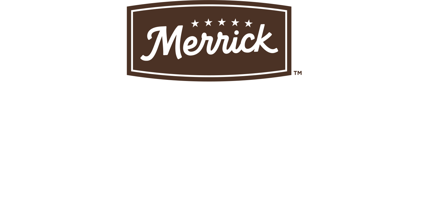 Merrick logo. Real is our recipe. Wholesome, homestyle pet food.