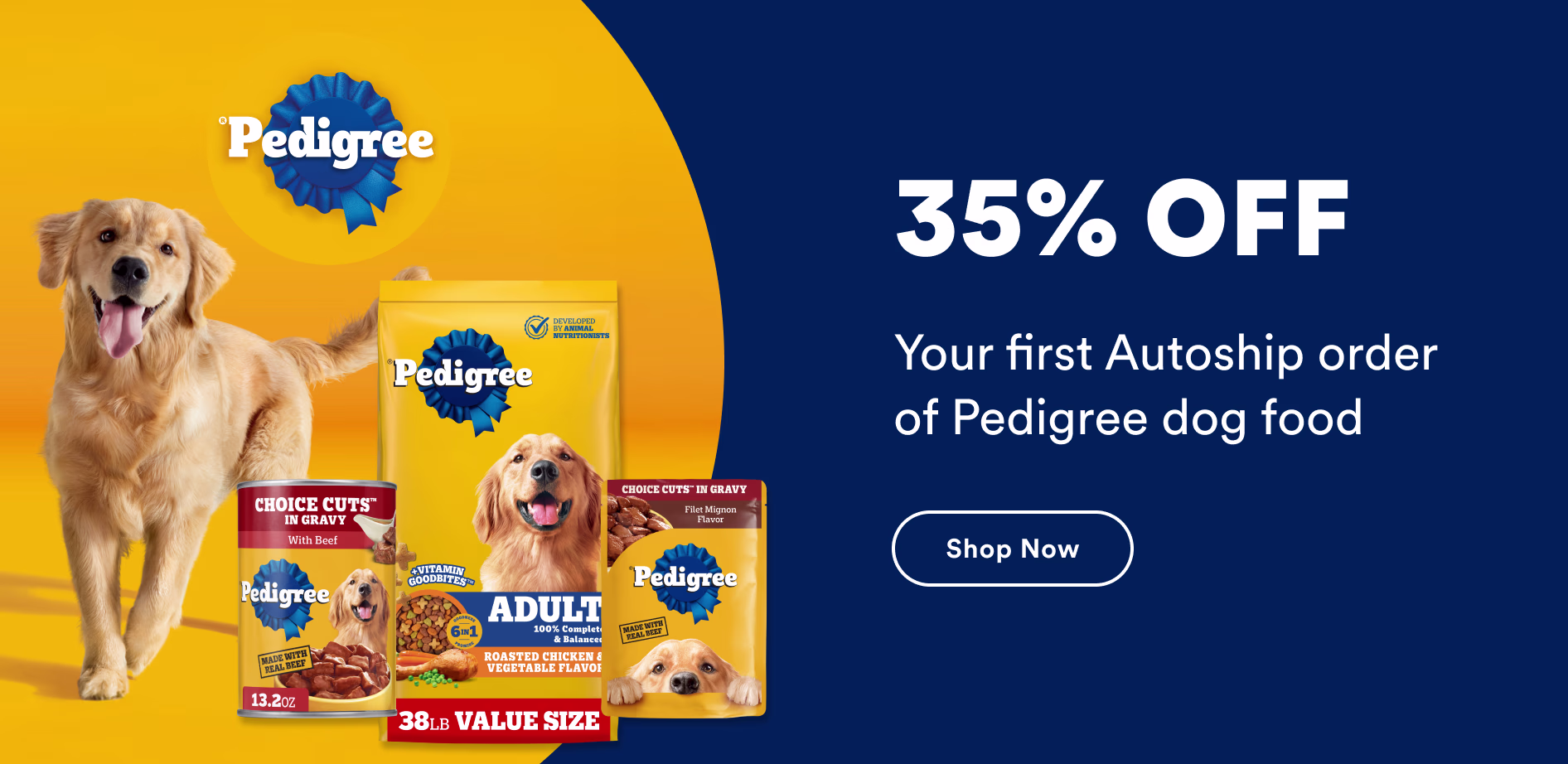 Pedigree. 35% OFF Your first Autoship order of Pedigree dog food.
