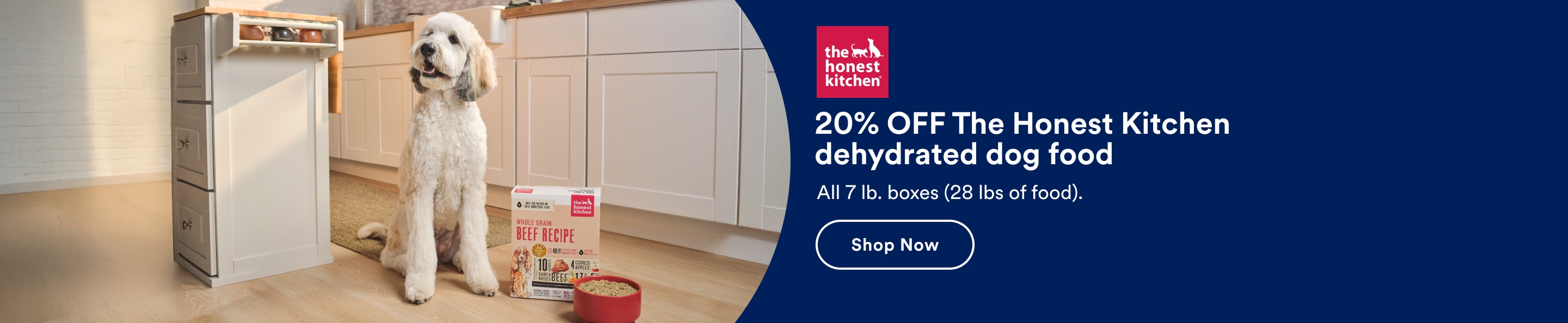 20% off The Honest Kitchen dehydrated dog food. All 7 lb. boxes (28 lbs of food). Shop now.