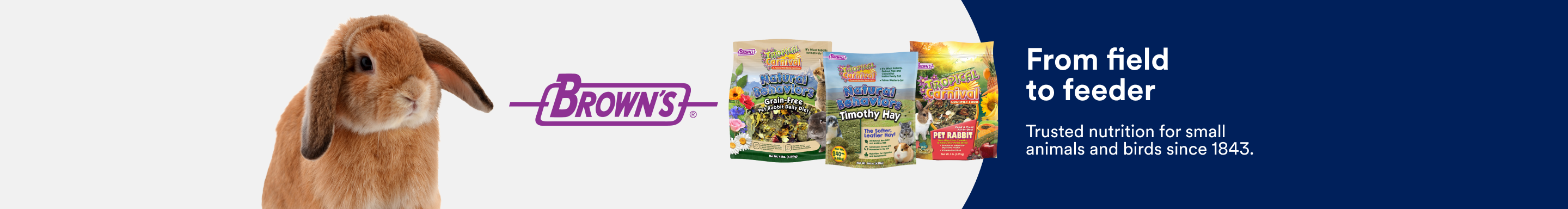 Brown's. From field to feeder. Trusted nutrition for small animals and birds since 1843.