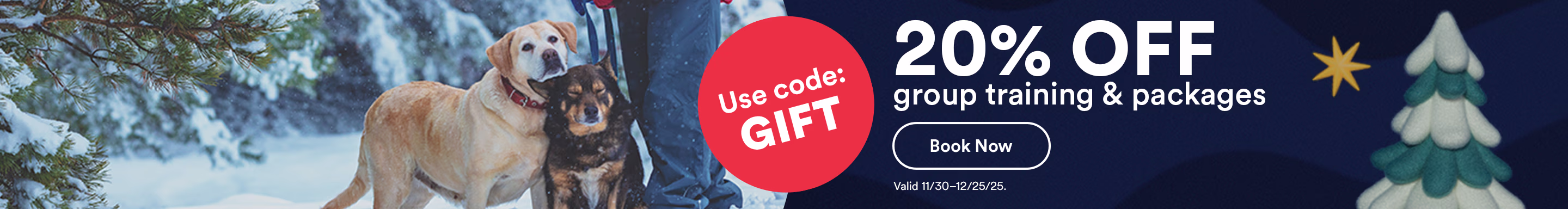 Use code: GIFT. 20% OFF group training & packages. Book now. Valid 11/30-12/25/25.
