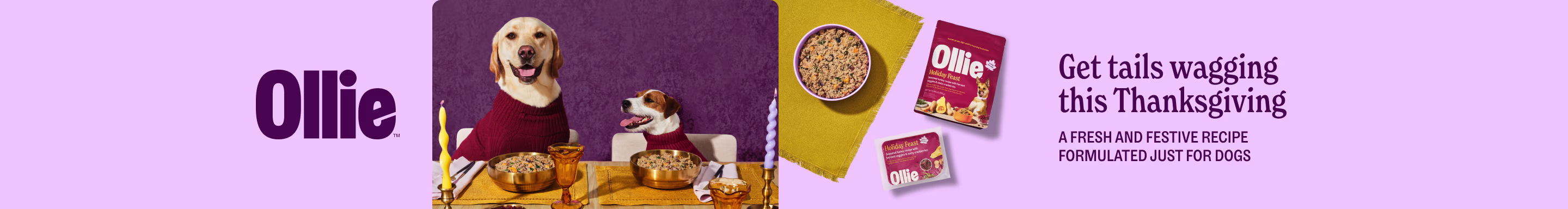 Ollie. Get tails wagging this Thanksgiving. A fresh and festive recipe formulated just for dogs.