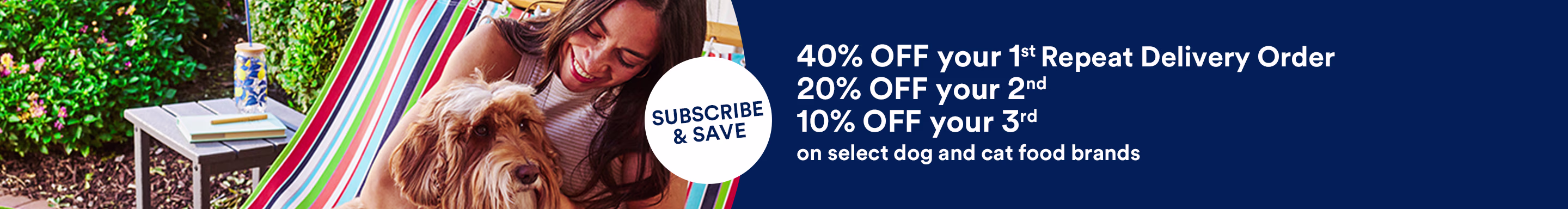 Subscribe & save. 40% OFF your 1st Repeat Delivery Order 20% OFF your second 10% OFF your 3rd on select dog and cat food brands. Valid through 4/18/26. See Details.