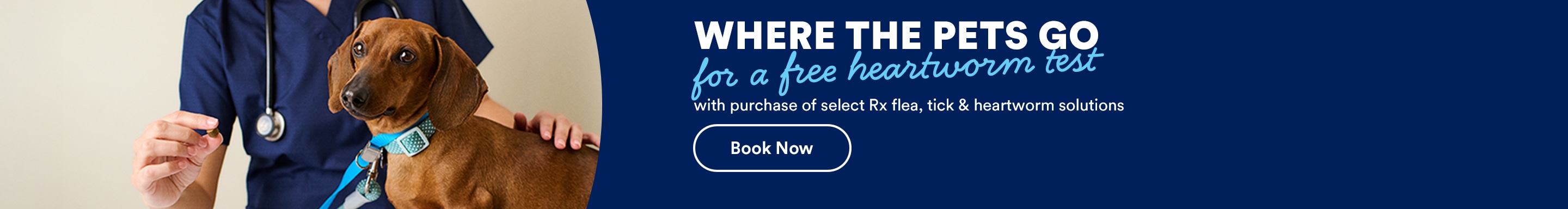 Where the pets go for a free heartworm test with purchase of select Rx flea, tick & heartworm solutions. Book Now. See Details.