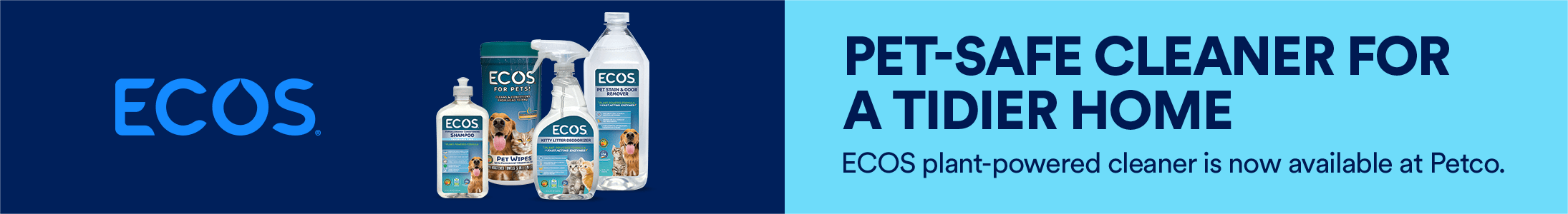 ECOS Pet-safe cleaner for a tidier home; ECOS plant-powered cleaner is now available at Petco.