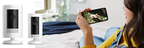 A woman viewing a Ring camera feed through her phone.