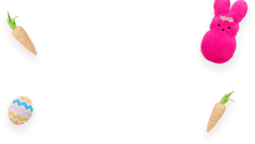 Dog toys shaped like easter bunny, easter eggs and carrots