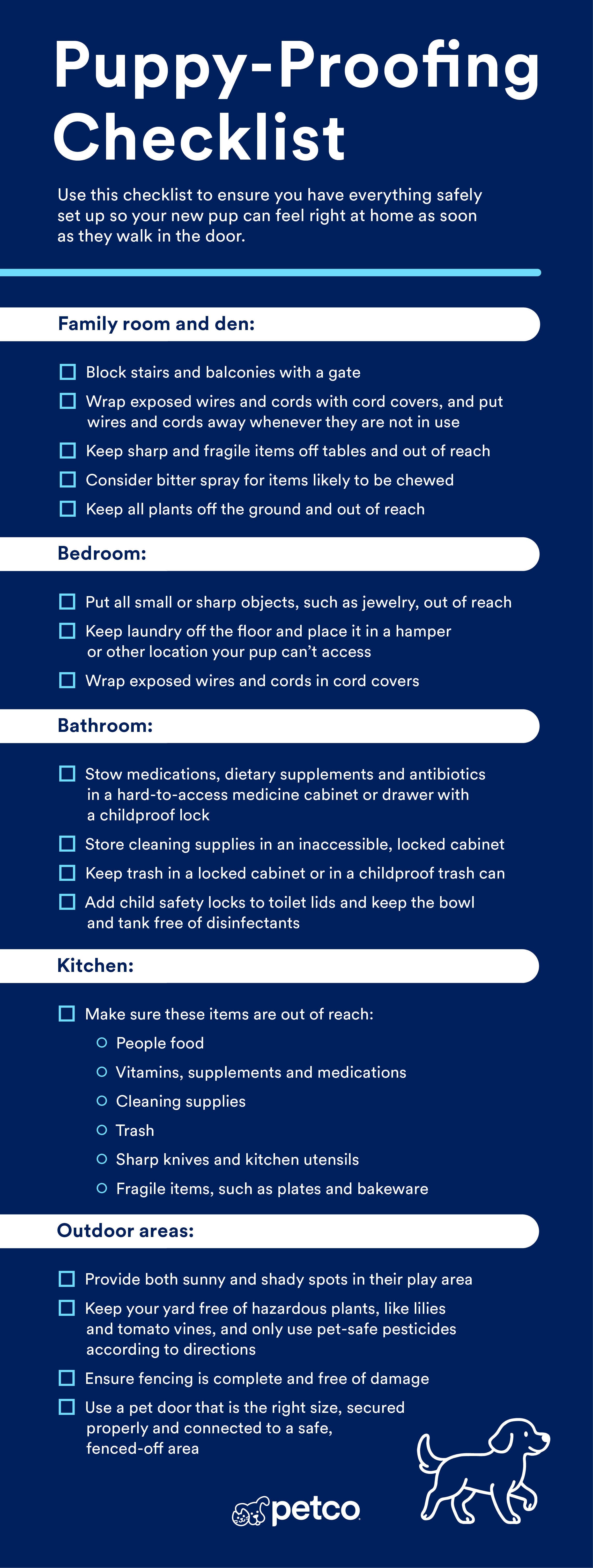 puppy-proofing checklist for pet parents to make everything from the family room to the bathroom safe for dogs